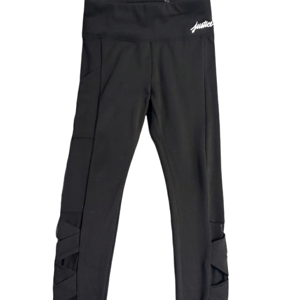 NWOT GIRLS SIZE 7 BLACK PERFORMANCE LEGGINGS WITH MESH DETAIL AND A POCKET